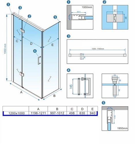 Czarna kabina prysznicowa prostokątna 120x100 drzwi uchylne KZ03D