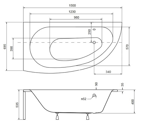 Wanna narożna 150 cm Lewa Milena Besco