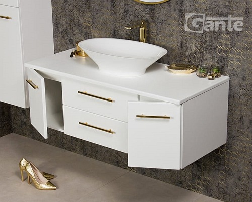 Szafka wisząca biały mat z umywalką nablatową 120/50 cm Belli Gold Gante