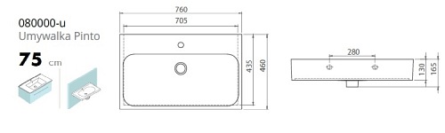 Umywalka Pinto 75 cm Cerastyle