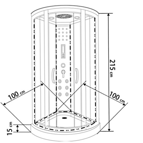 Kabina prysznicowa z hydromasażem i sauną niski brodzik białe ściany 100x100