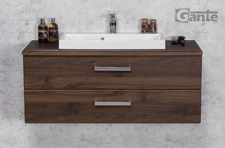 Szafka łazienkowa wisząca z umywalką nablatową 100 cm 39/2 Fokus kolor orzech