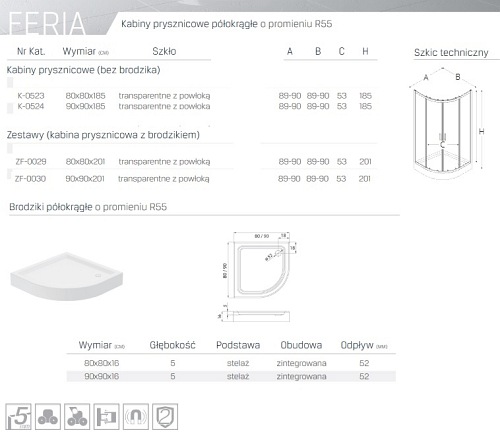 Kabina prysznicowa 80x80 K-0523 Feria New Trendy
