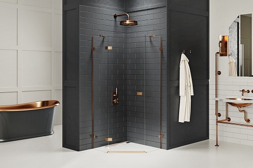 Miedziana kabina pięciokątna 80x80 lewa EXK-3818 Avexa New Trendy Copper Brushed