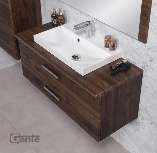 Szafka łazienkowa wisząca z umywalką nablatową 100 cm 39/2 Fokus kolor orzech