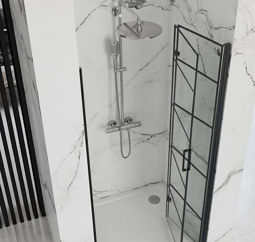 Czarne drzwi prysznicowe składane 90 cm Molier Black Rea
