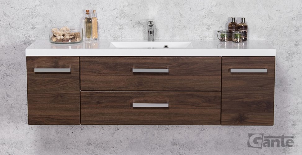 Szafka łazienkowa wisząca z umywalką 140 cm 39/2 Fokus kolor orzech