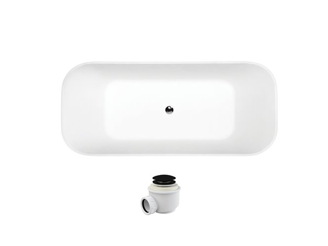 Matowa wanna wolnostojąca z konglomeratu + klik-klak czarny 160 cm Assos Matt Besco WMMB-160AKB