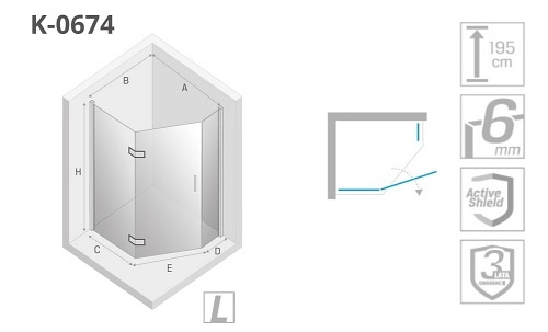 Kabina pięciokątna 100x80 K-0674 New Azura Black New Trendy