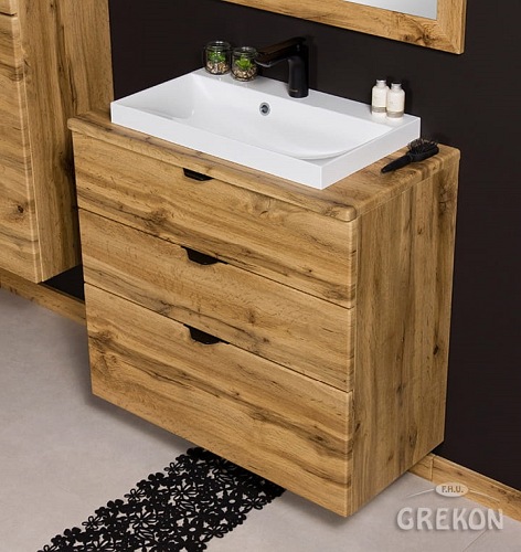 Szafka łazienkowa z umywalką nablatową dąb naturalny 80 cm Victa Gante