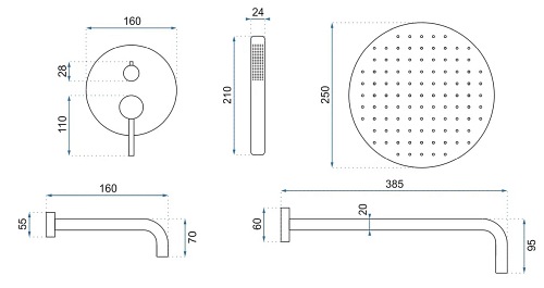 Złoty zestaw wannowo prysznicowy Lungo Gold Rea