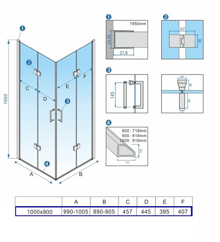 Kabina prysznicowa drzwi składane czarna prostokątna 100x90 KZ13A
