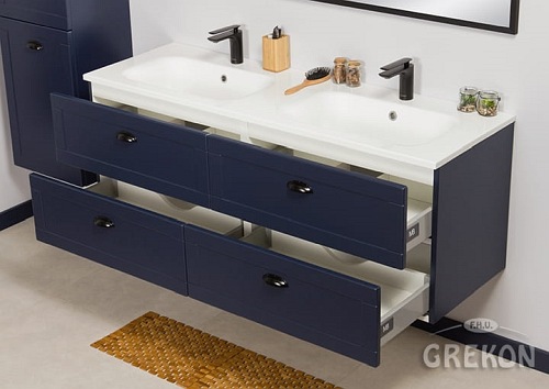 Wisząca szafka z umywalką granatowy mat 140/4 cm seria Grend Gante