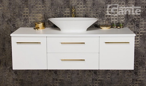 Szafka wisząca biały mat z umywalką nablatową 140/50 cm Belli Gold Gante