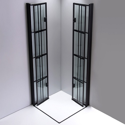 Czarna kabina prysznicowa kwadratowa loft szprosy drzwi składane 100x100 BS08C