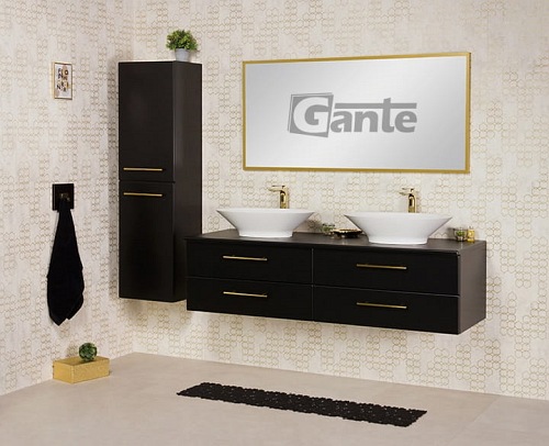 Szafka łazienkowa wisząca 160 cm czarny mat z dwiema umywalkami Belli Gold Gante