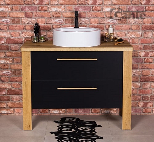 Stojąca szafka łazienkowa 100 cm czarny mat z białą umywalką Cortez Gante