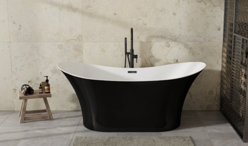 Czarno-biała wanna wolnostojąca 170 cm korek klik-klak czarny Amber Besco WAS-170BABBC