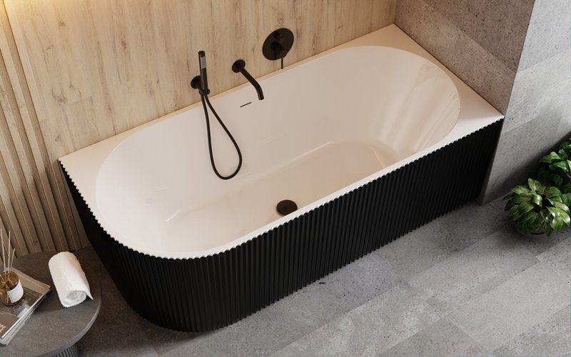 Denaya Besco B&W czarno-biała wanna wolnostojąca 150 cm prawa syfon złoty WASB-150DPG