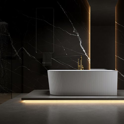 Wanna ryflowana przyścienna narożna prawa korek oraz przelew złoty 170 cm Rio Hydrosan