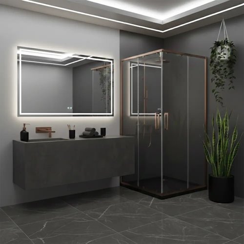 Kabina 90x90 ujęcie pod kątem miedź