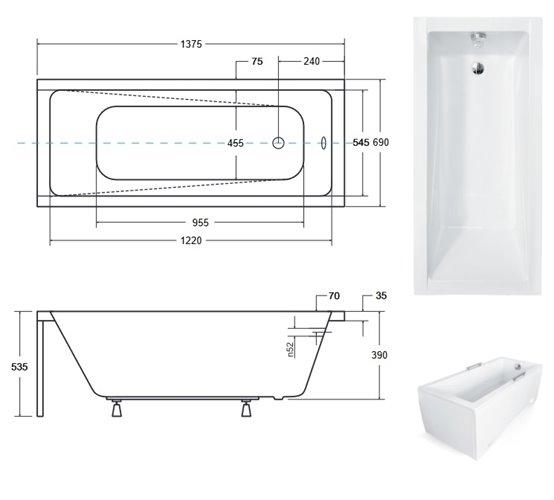 Biała ryflowana wanna prostokątna z obudową 140 cm Modern Besco