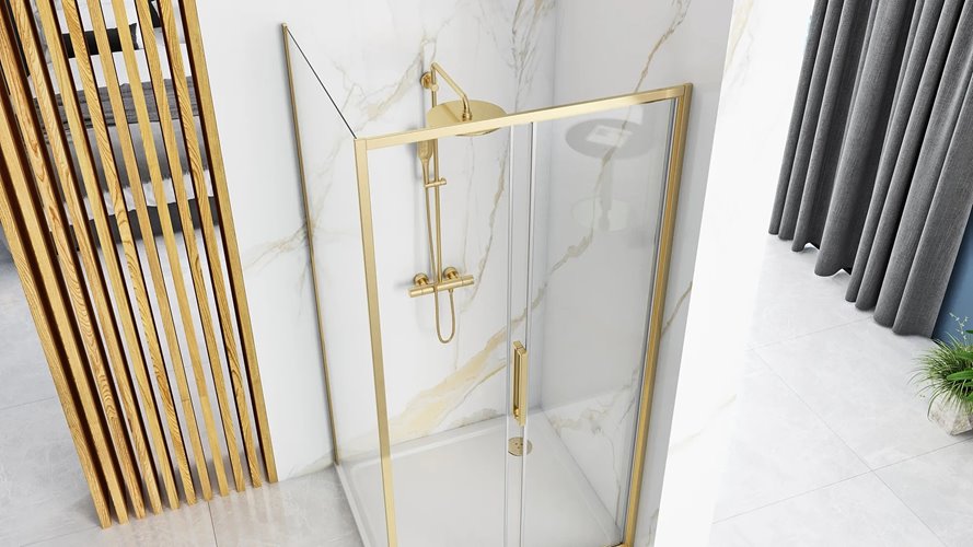Złota szczotkowana kabina prysznicowa narożna rozsuwana 130x80 Rapid Slide Rea