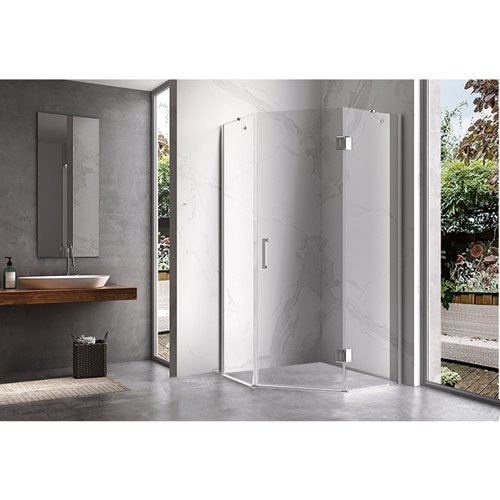 Chromowana kabina prysznicowa pięciokątna 100x100 drzwi uchylne KZ10C