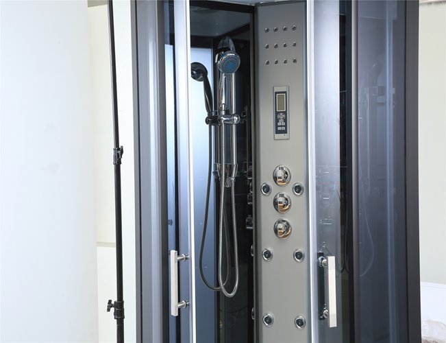 Kabina prysznicowa sauna parowa hydromasaż półokrągła zabudowana czarna 80x80 MO-0513ABS