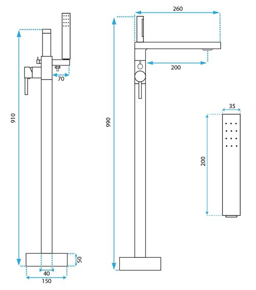 Czarna bateria wannowa wolnostojąca Flores Rea
