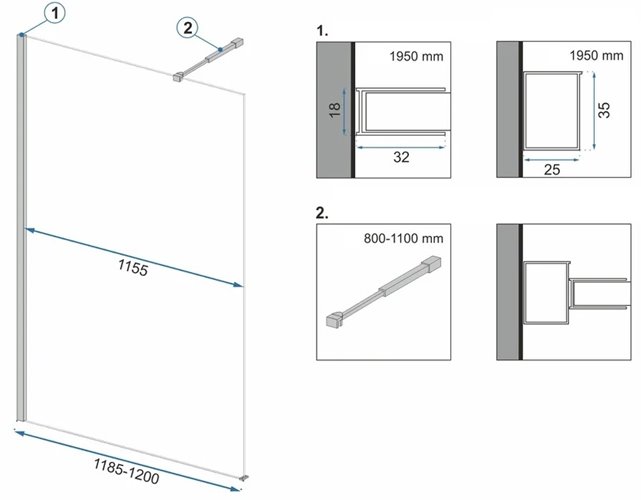 Złota szczotkowana ścianka prysznicowa z półką i wieszakiem 120 cm Aero Gold Evo Rea