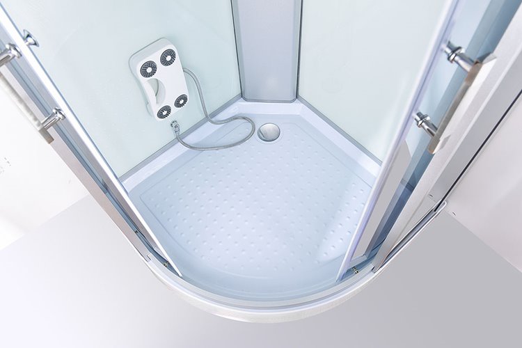 Kabina prysznicowa z sauną parową i hydromasażem półokrągła zabudowana biała 110x110 MO-0513DS