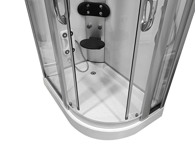 Biała kabina prysznicowa z hydromasażem + sauna na niskim brodziku 120x85 prawa MO-09914PBS