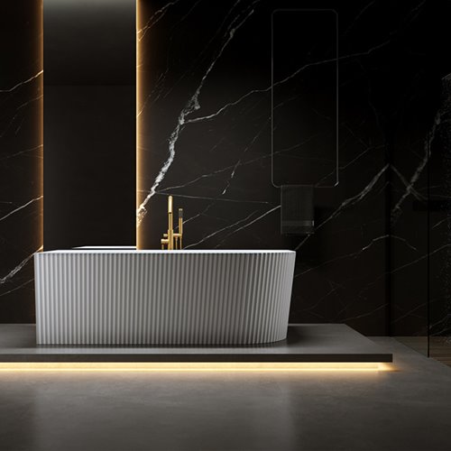 Wanna ryflowana przyścienna narożna lewa korek oraz przelew złoty szczotkowany 160 cm Rio Hydrosan