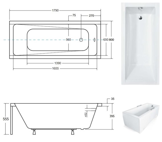 Biała ryflowana wanna prostokątna z obudową 180 cm Modern Besco