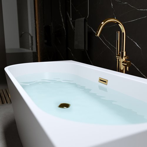 Wanna przyścienna złoty przelew oraz korek narożna prawa 140 cm Mera Hydrosan