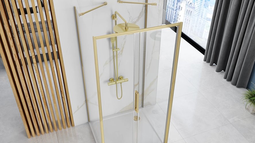 Złota szczotkowana kabina prysznicowa przyścienna drzwi rozsuwane 130x80 Rapid Slide Rea