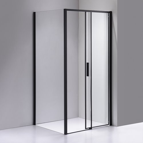 Czarna prostokątna kabina prysznicowa Super Slim Nova 120x90 drzwi rozsuwane