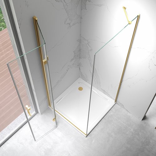 Złota kabina prysznicowa prostokątna drzwi pojedyncze składane 90x80 ZES-KZ20C-GL-90X80