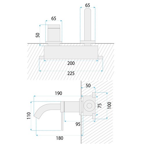 Bateria umywalkowa podtynkowa box Rea Clif miedź szczotkowana
