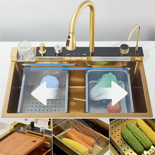 Zlewozmywak kuchenny stalowy jednokomorowy złoty ARGOS 68X46 ASI 304