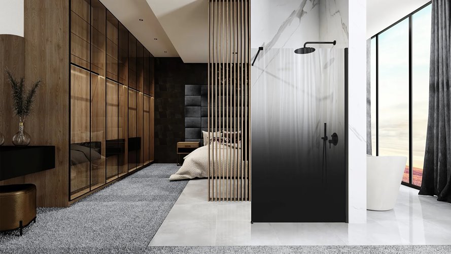 Czarna ścianka prysznicowa 100 cm czarna szyba Aero Ombre Rea