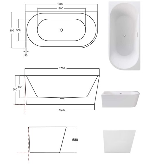 Wanna przyścienna czarno-biała narożna lewa syfon z przelewem złoty 170 cm Zoya B&W Besco WAS-170ZBLZ