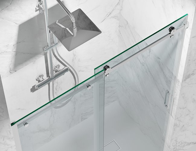 Drzwi prysznicowe rozsuwane prawe/lewe do wnęki 161-167 cm szkło 8mm przeźroczyste profile chrom Swiss Liniger