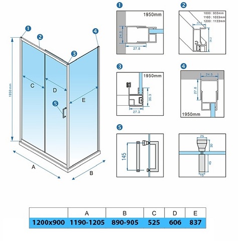 Biała kabina prysznicowa prostokątna 90x120 KZ104C