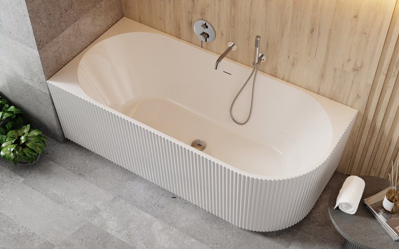 Denaya Besco biała wanna wolnostojąca 150 cm lewa syfon złoty WAS-150-DLG