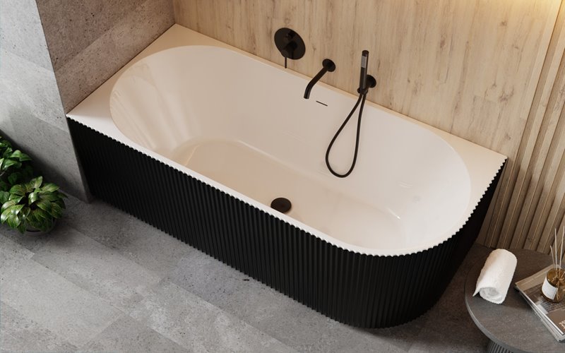 Denaya Besco B&W czarno-biała wanna wolnostojąca 150 cm lewa syfon czarny WASB-150DLB