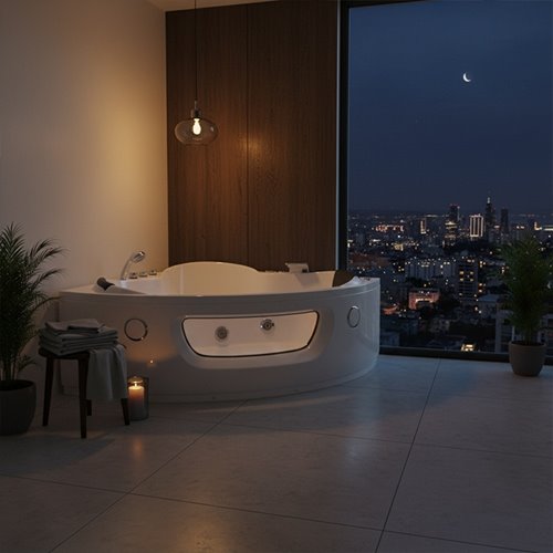 Wanna z hydromasażem narożna podgrzewacz wody 140x140 Flores 601