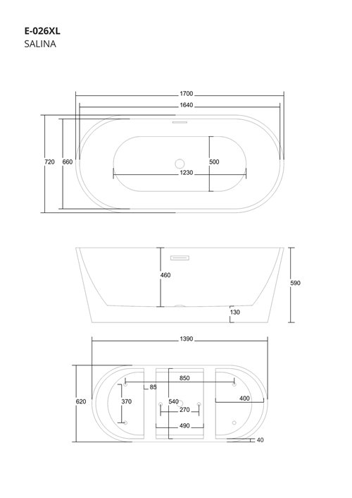 Wanna akrylowa, wolnostojąca Salina Corsan 170 cm korek klik-klak czarny