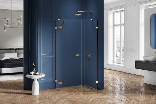 Złota szczotkowana kabina pięciokątna 100x80 EXK-3860 Avexa New Trendy Gold Brushed